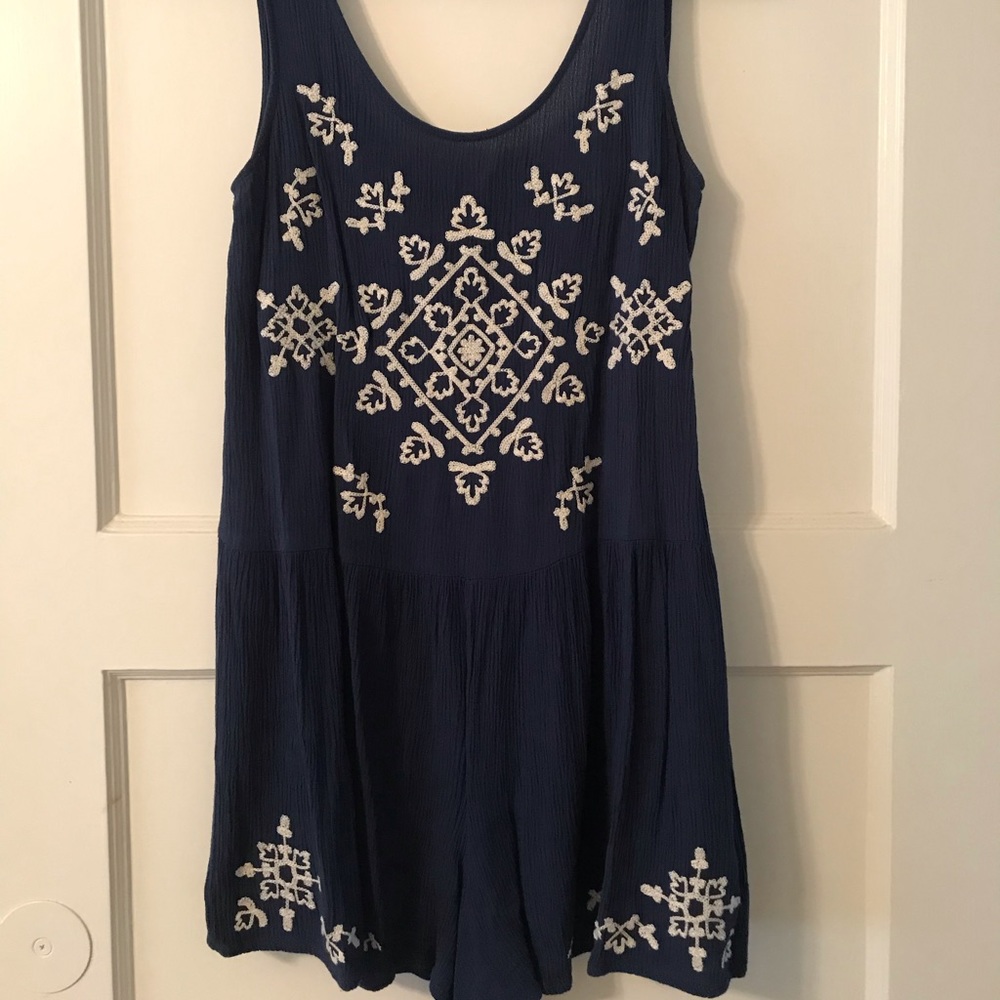 Navy blue embroidered romper